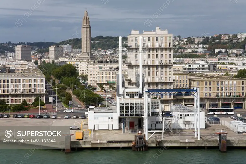 Buildings at the waterfront, Seine River, Le Havre, Seine-Maritime, Haute-Normandy, France
