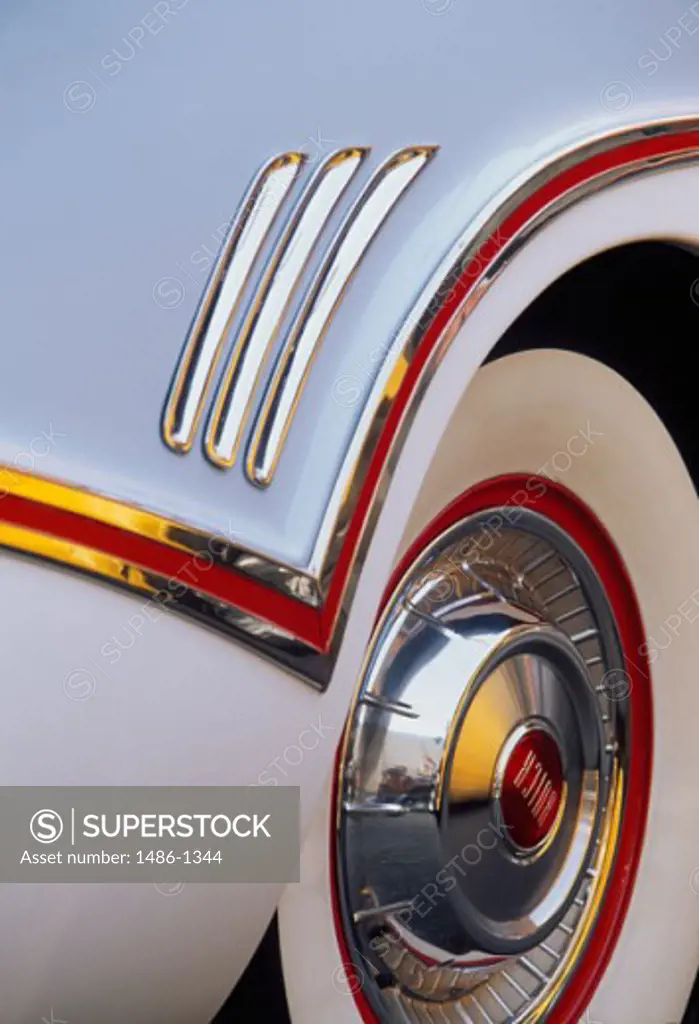 Close-up of a wheel of a vintage car