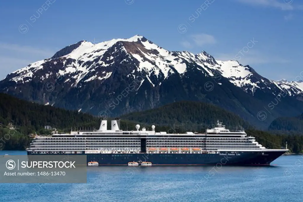 Cruise ship in the ocean, MS Oosterdam, Holland America Line, Sitka, Baranof Island, Alaska, USA