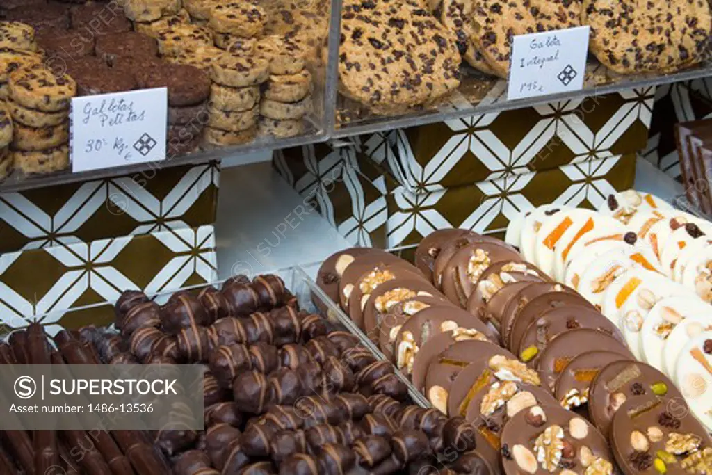 Close-up of chocolates in a store, Roger De Lluria Street, Barcelona, Catalonia, Spain