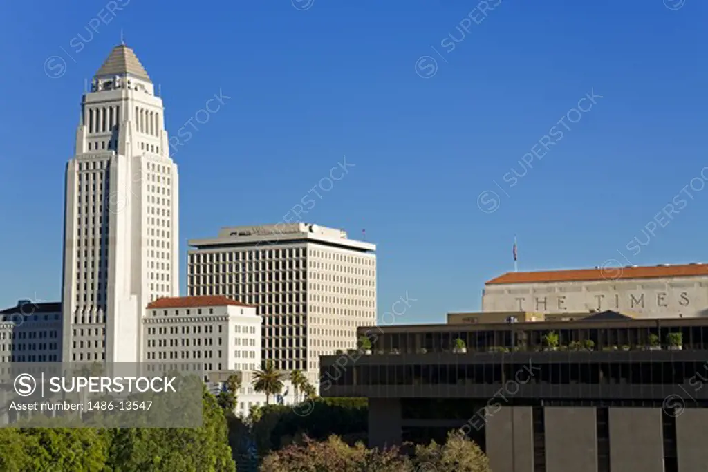 City hall and newspaper office in a city, Los Angeles City Hall, Los Angeles Times Building, Los Angeles, California, USA