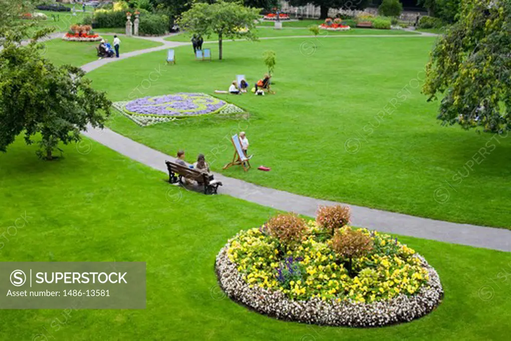 High angle view of a garden, Parade Gardens, Bath, Somerset, England