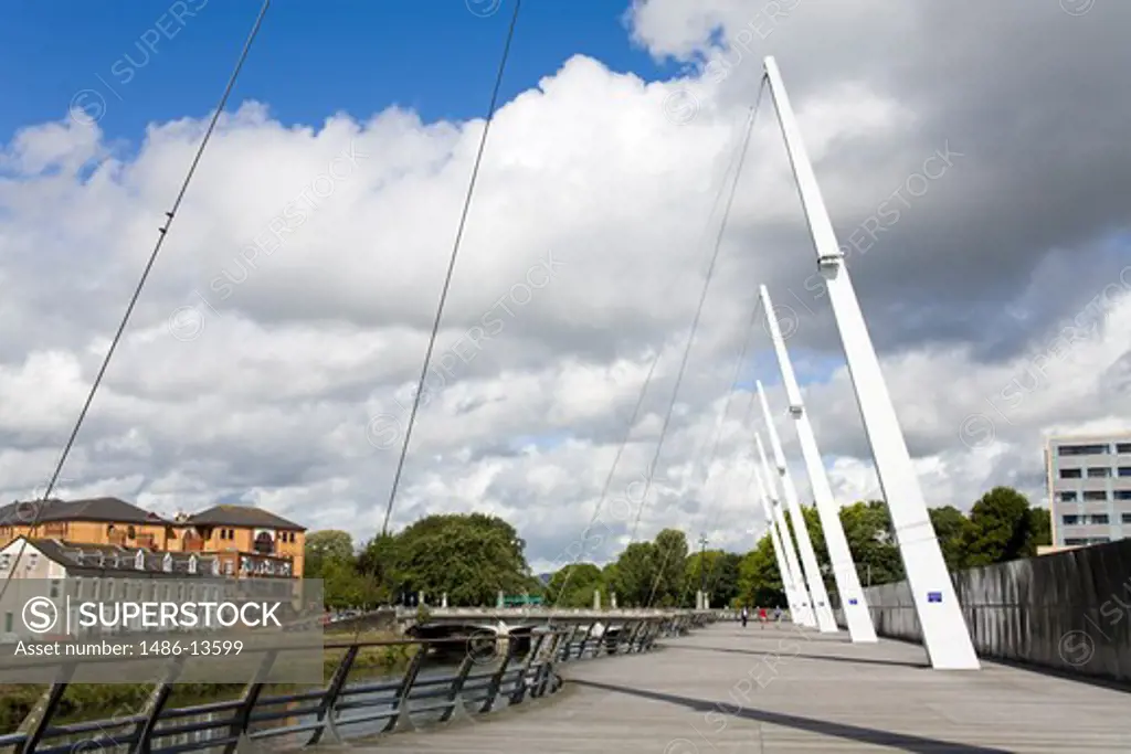 Cable-stayed bridge over a river, River Taff, Cardiff, Wales