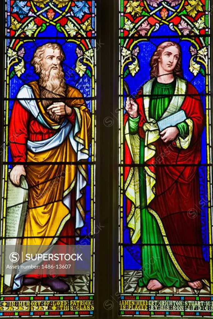 Stained glass window of a church, St. John the Baptist Church, Cardiff, Wales
