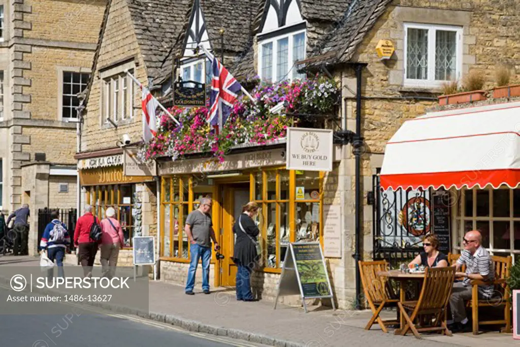Shops in a street, Bourton-on-the-Water, Gloucestershire, England