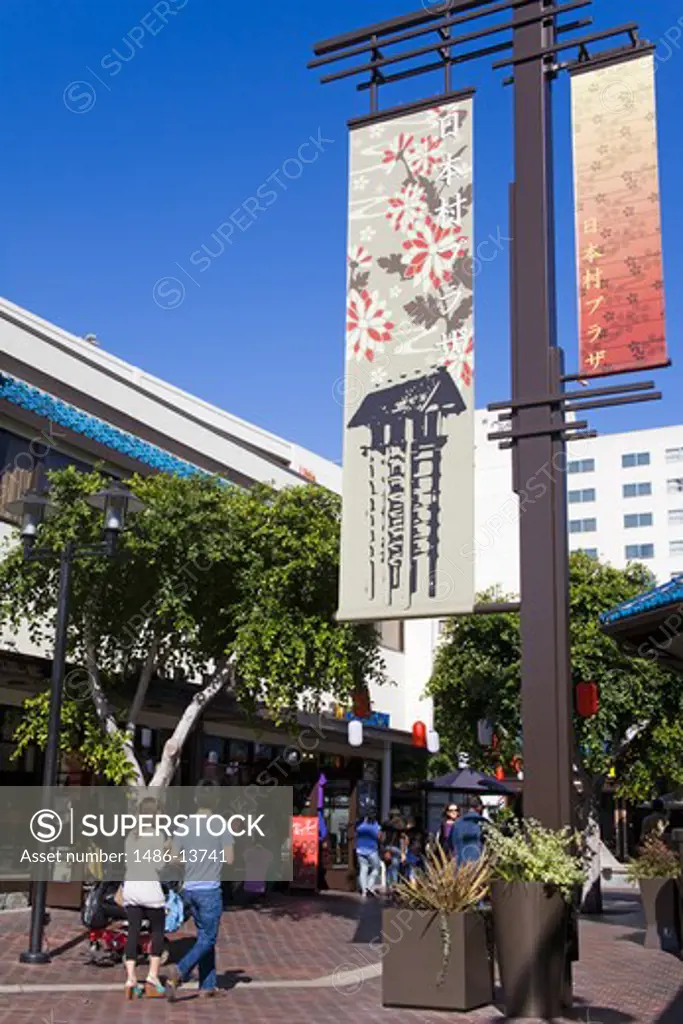 People shopping in a market, Japanese Village Plaza, Little Tokyo, Los Angeles, California, USA