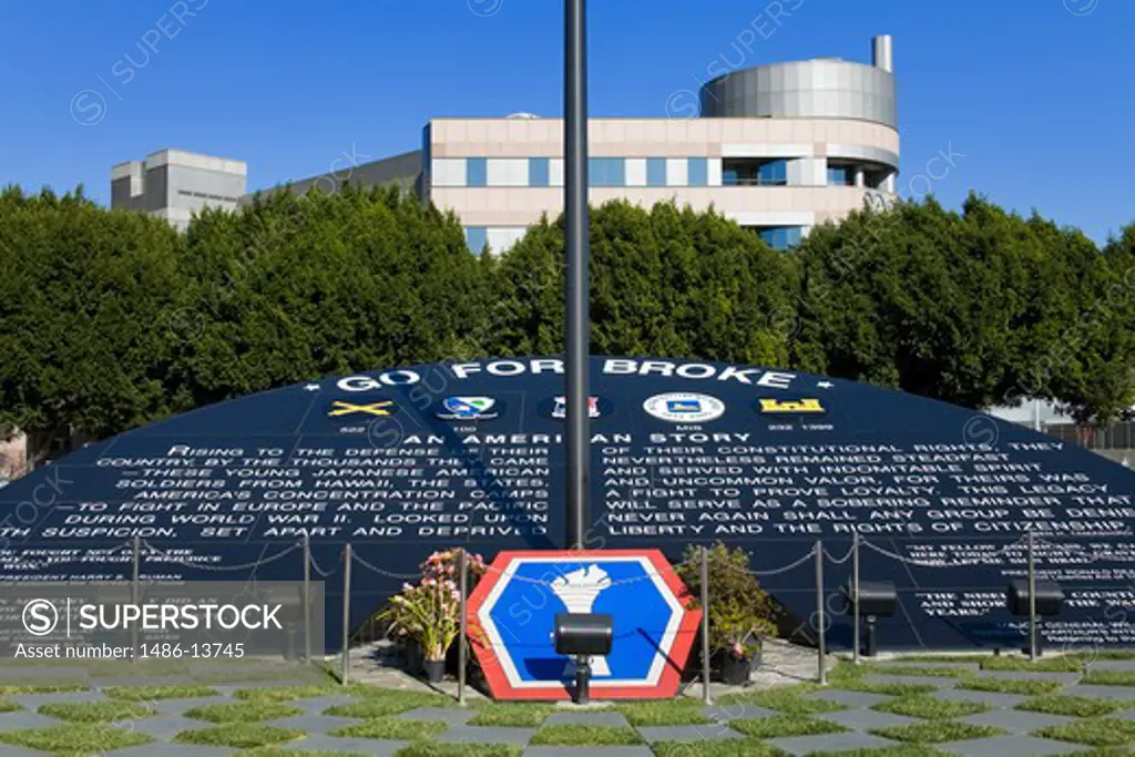 War memorial in a city, Go For Broke Monument, Little Tokyo, Los Angeles, California, USA