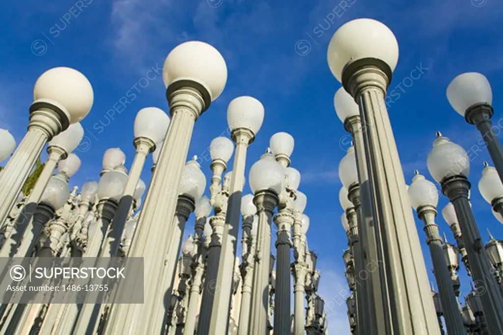 Sculptures of lampposts at a museum, Wilshire Boulevard, Los Angeles, California, USA