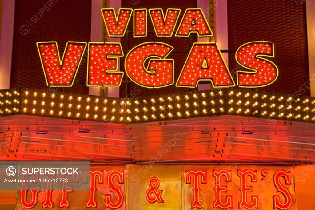 Neon sign lit up at night, Fremont Street, Las Vegas, Nevada, USA