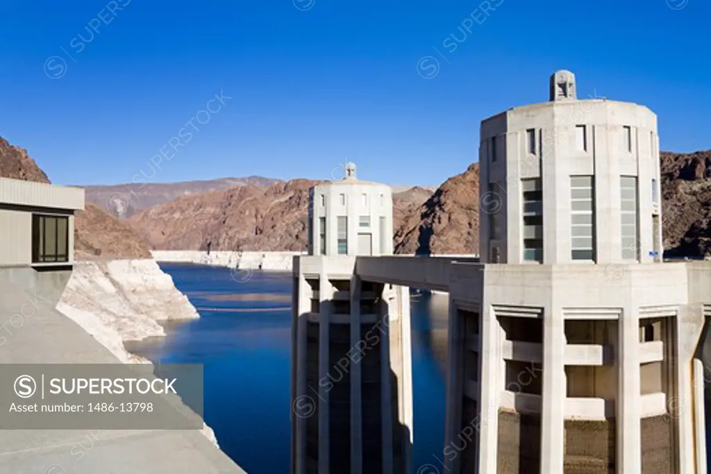 Water intake towers at a dam, Hoover Dam, Arizona-Nevada Border, USA