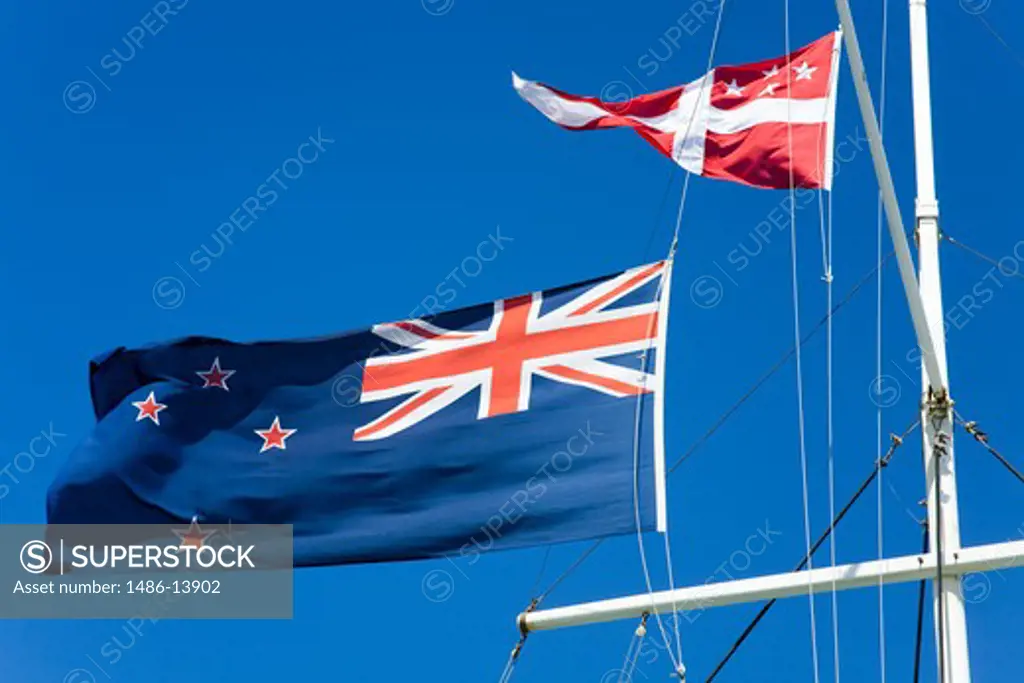 Flags fluttering at the Devonport Yacht Club, Devonport, Auckland, North Island, New Zealand