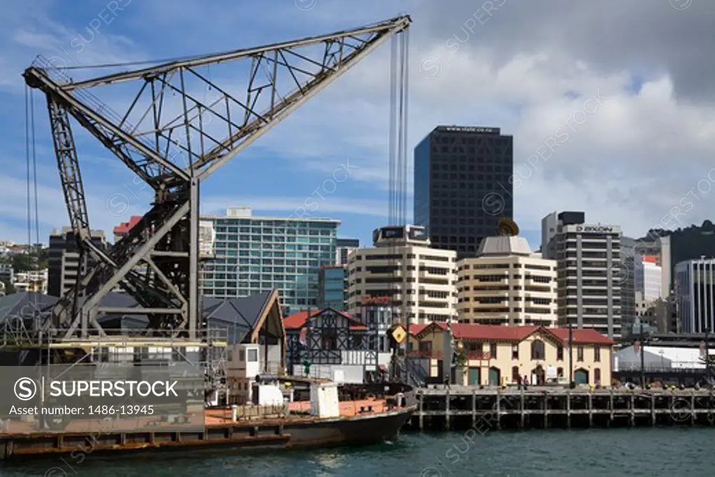 Hikitia barge crane at a harbor, Wellington, North Island, New Zealand