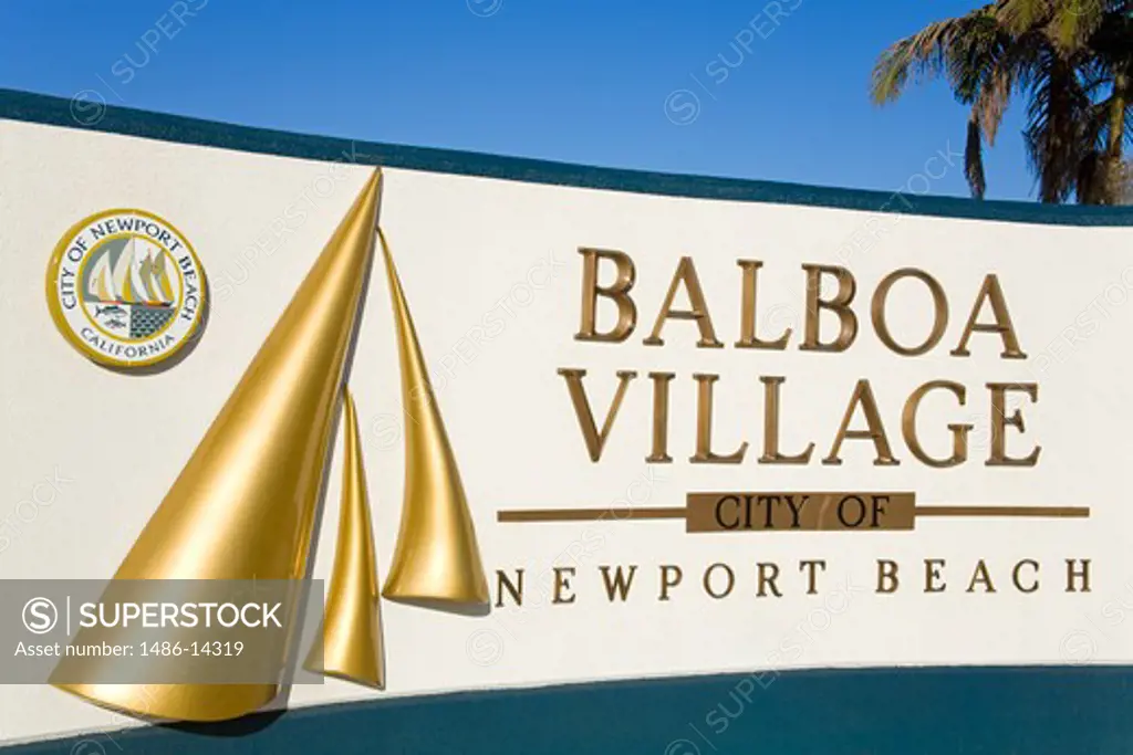 USA, California, Orange County, Newport Beach, Balboa Village sign