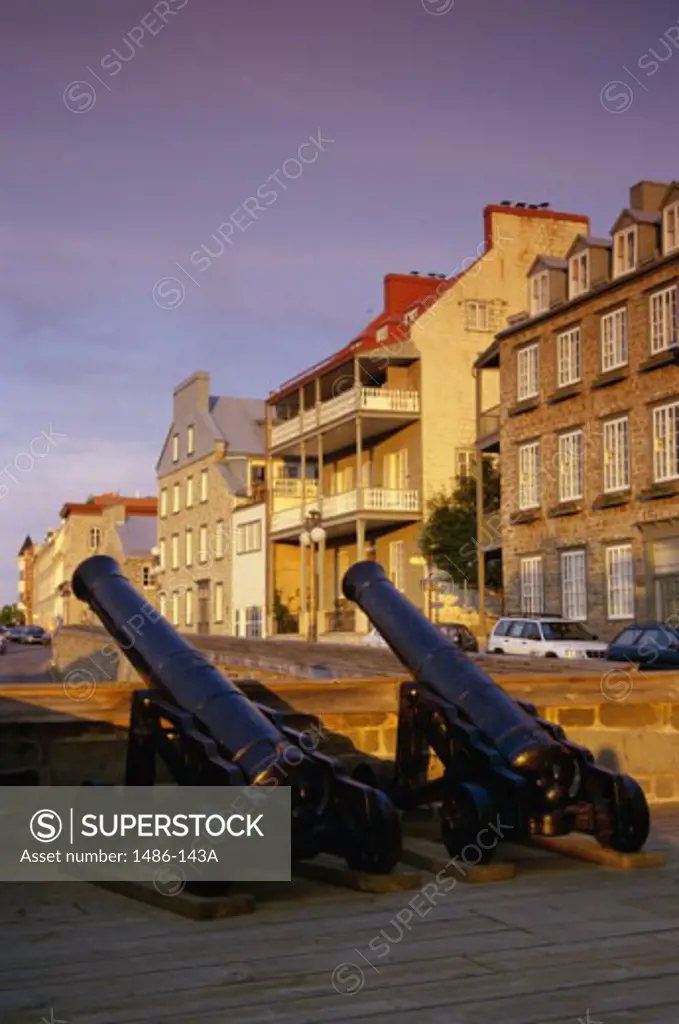 Two cannons in front of buildings, Quebec City, Quebec, Canada