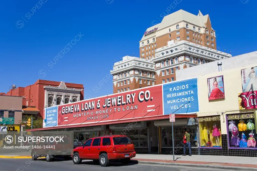 USA, Texas, El Paso, Stores on Overland Street