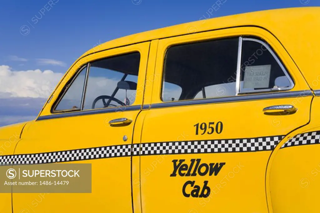 Yellow taxi at a museum, Route 66 Auto Museum, Santa Rosa, New Mexico, USA