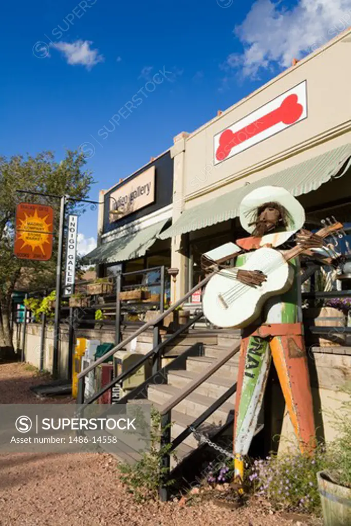 Tin Mariachi statue outside a store, Madrid, Santa Fe County, New Mexico, USA