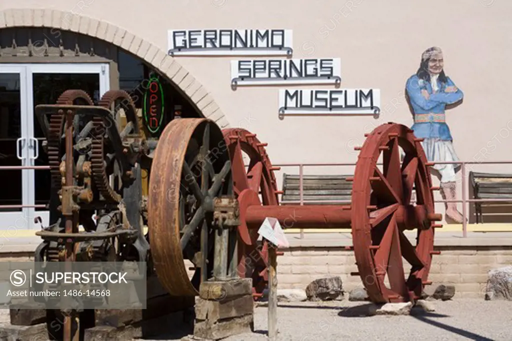 Agricultural equipment at a museum, Geronimo Springs Museum, Truth or Consequences, New Mexico, USA