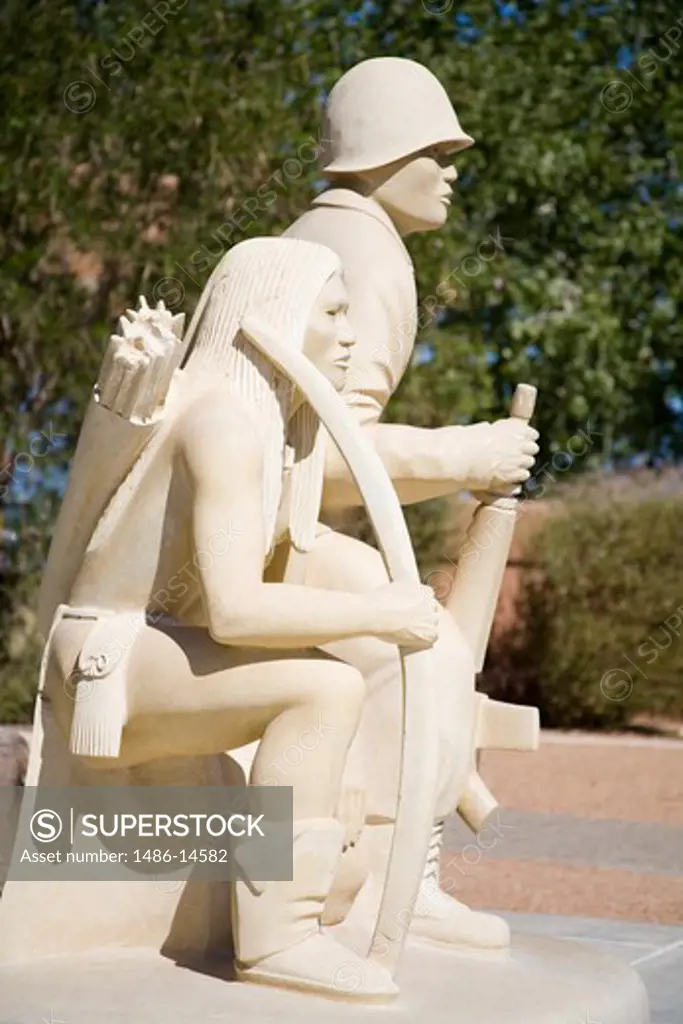 USA, New Mexico, Albuquerque,,Indian Pueblo Cultural Center, 'Warriors in Battle' sculpture by Mathew Panana