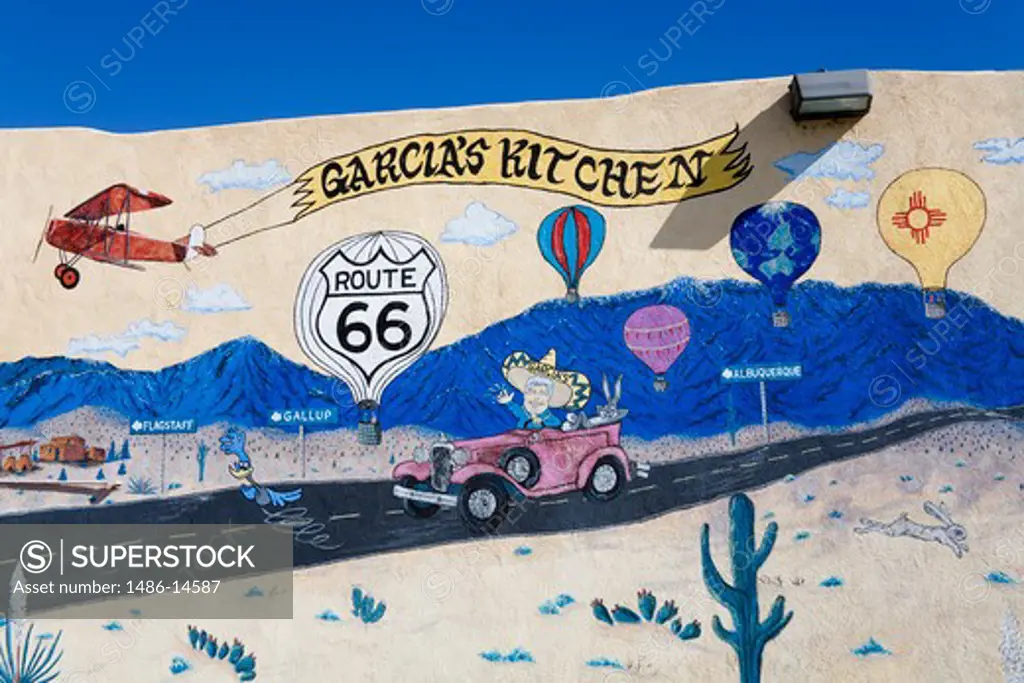 USA, New Mexico, Albuquerque, Central Avenue, Route 66 mural on Garcia's Kitchen