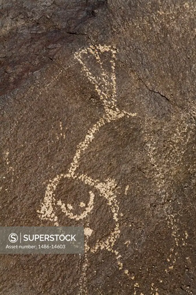 USA, New Mexico, Albuquerque, Boca Negra Canyon, Petroglyph National Monument, Rock with symbol