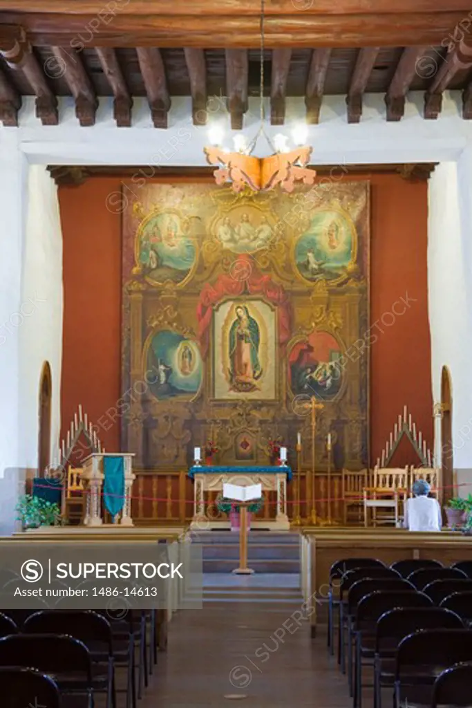 USA, New Mexico, Santa Fe, Santuario de Guadalupe Church, Interior