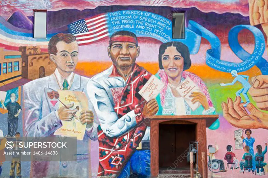 USA,New Mexico, Albuquerque, Central Avenue, 'Constitution' mural by Claire Bain