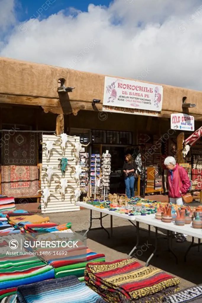 USA, New Mexico, Santa Fe, Craft products in front of store