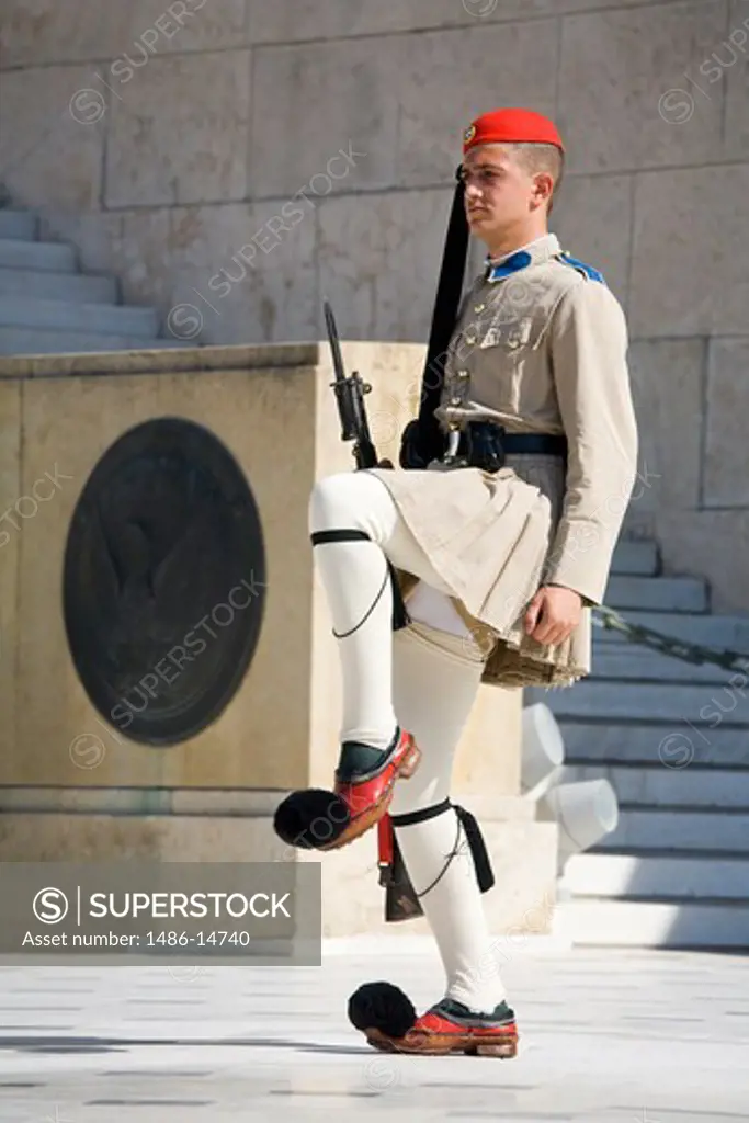 Royal guard at a monument, Tomb of The Unknown Soldier, Syntagma Square, Athens, Greece