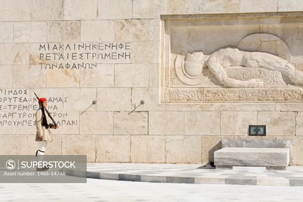Royal guard at a monument, Tomb of The Unknown Soldier, Syntagma Square, Athens, Greece