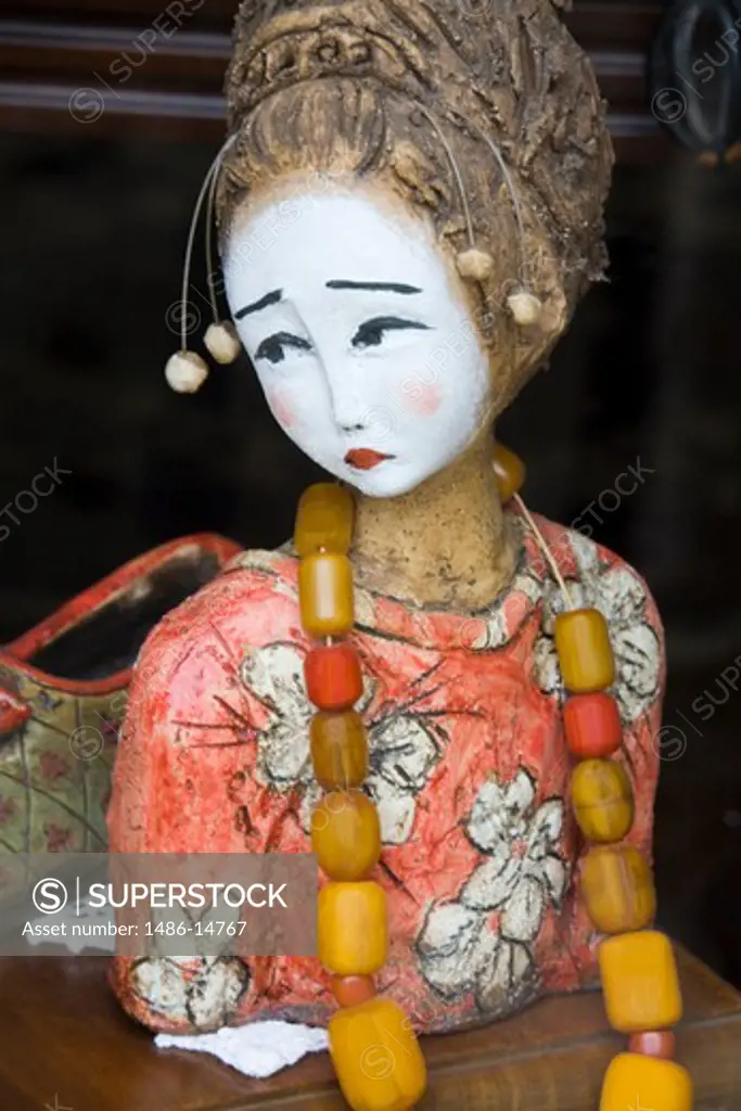 Close-up of a traditional doll in an oriental store, Corfu Town, Ionian Islands, Greece