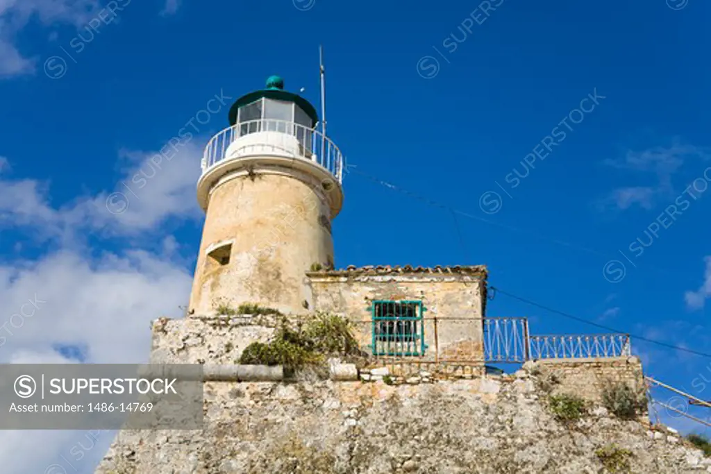 Low angle view of a lighthouse, Old Fortress, Corfu Town, Ionian Islands, Greece