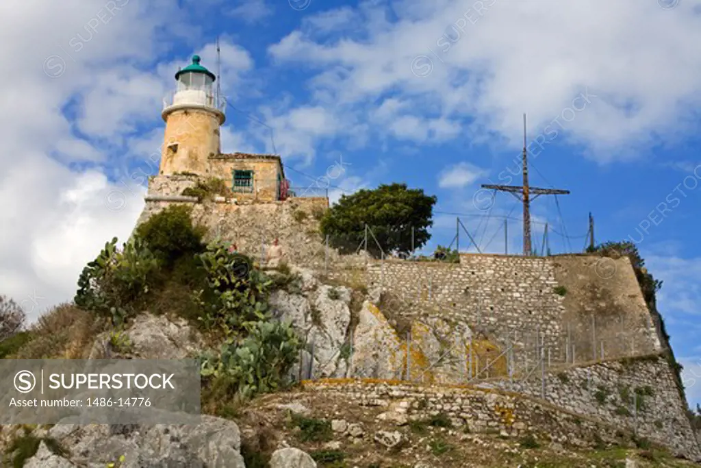 Low angle view of a lighthouse, Old Fortress, Corfu Town, Ionian Islands, Greece