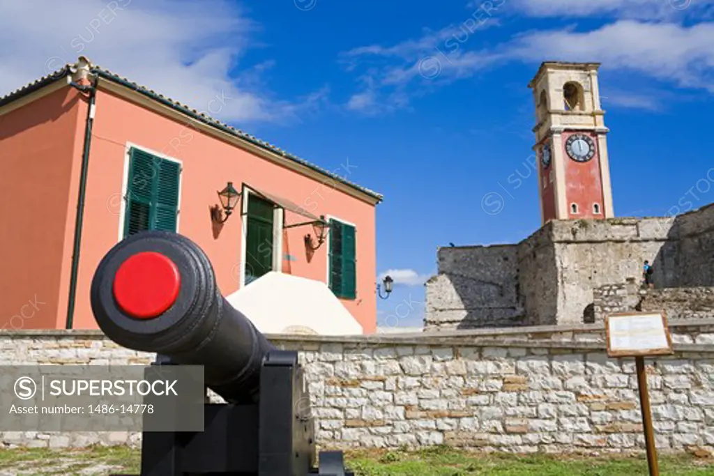 Clock tower in a fortress, Old Fortress, Corfu Town, Ionian Islands, Greece