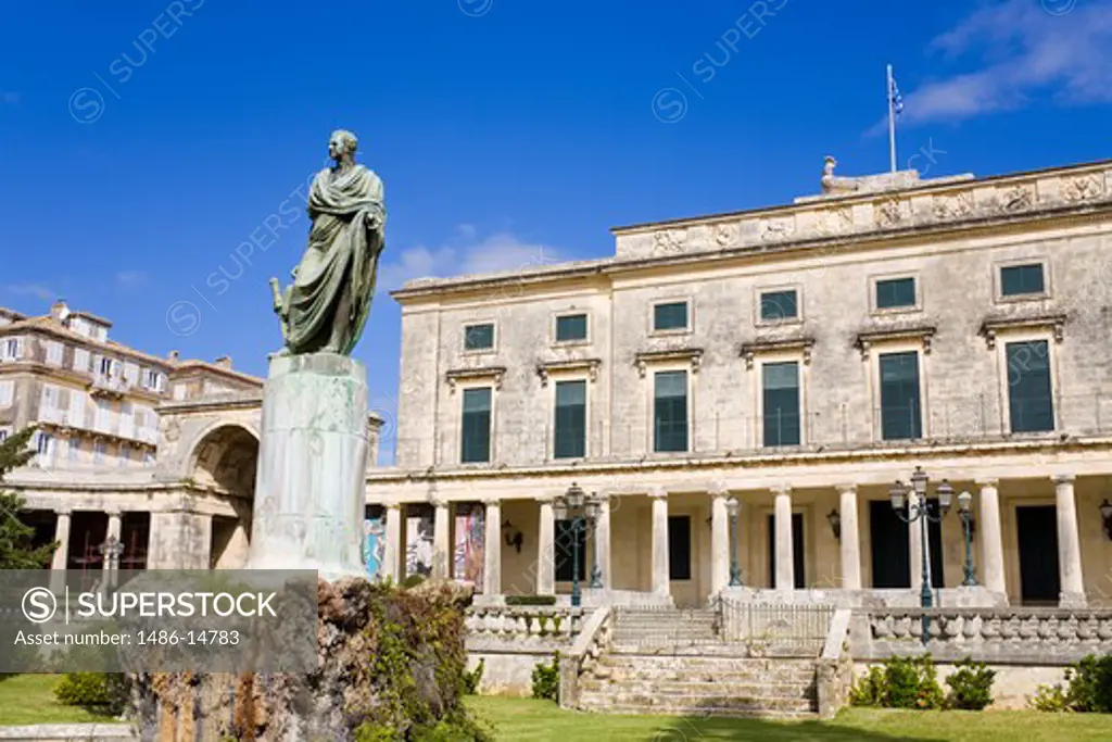 Statue in front of a museum, Museum of Asian Art, Corfu Town, Ionian Islands, Greece