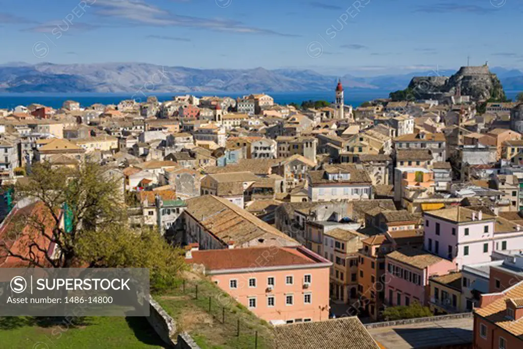 High angle view of an old town, Corfu Town, Ionian Islands, Greece