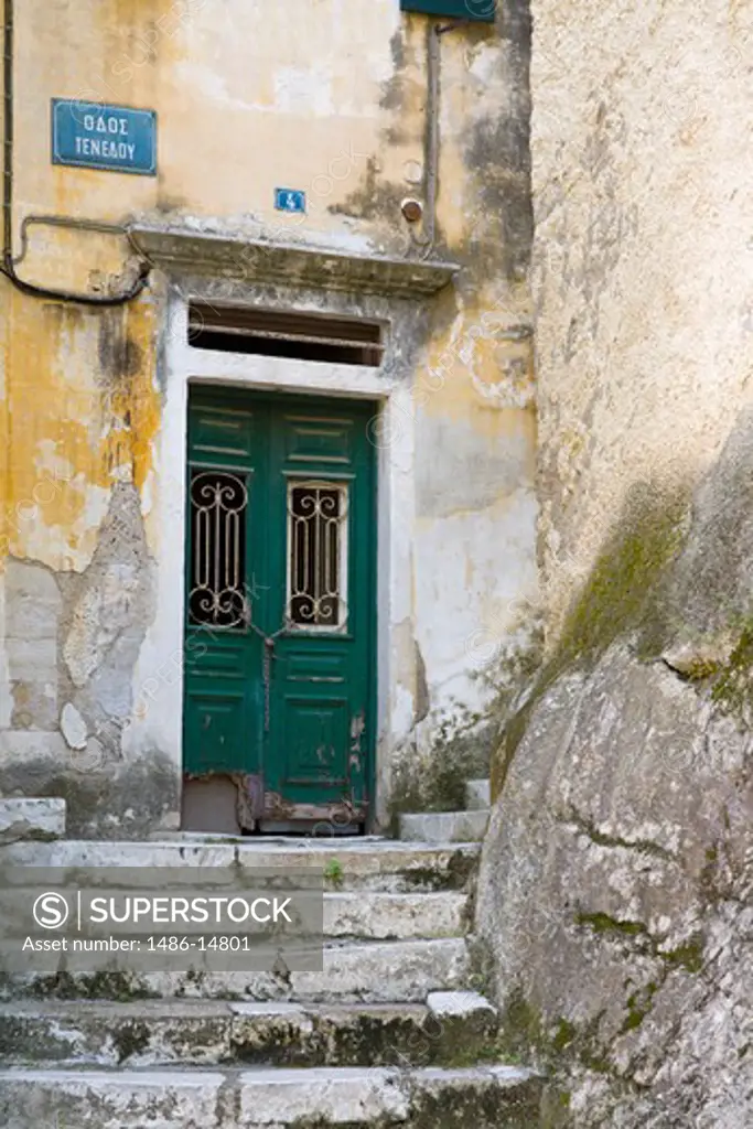 Closed doorway of a house in old town, Corfu Town, Ionian Islands, Greece