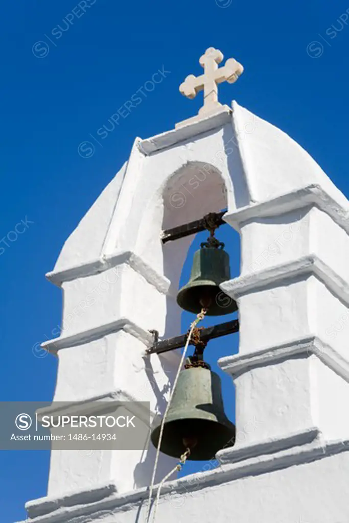 Church bell tower in Mykonos Town, Island of Mykonos, Cyclades, Greece, Europe