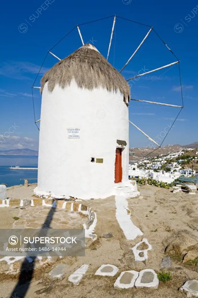 Bonis Windmill at the Folklore Museum in Mykonos Town, Island of Mykonos, Cyclades, Greece, Europe
