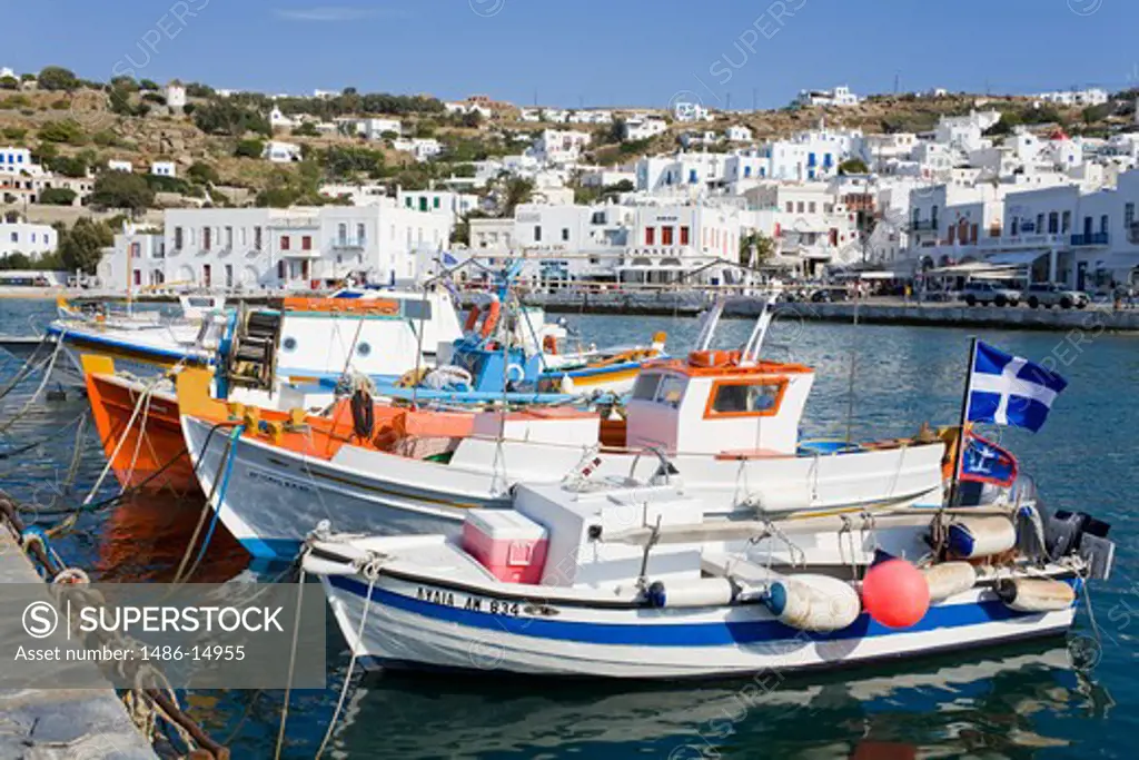 Fishing boats in Mykonos Town, Island of Mykonos, Cyclades, Greece, Europe