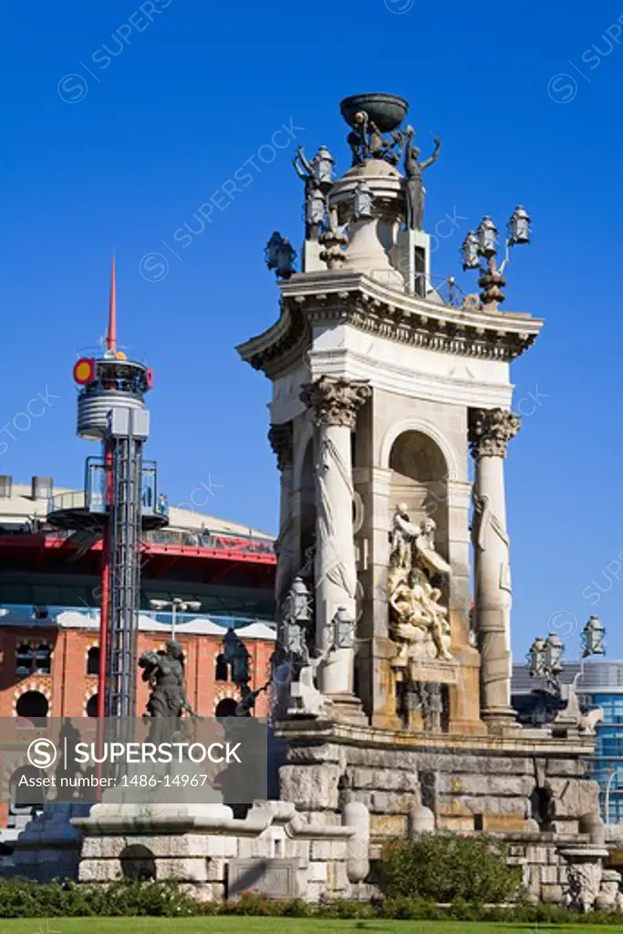 Placa d'Espanya Monument in Montjuic District, Barcelona, Catalonia, Spain, Europe