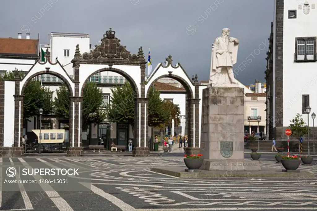 Town Gates in Goncalo Velho Cabral Square, Ponta Delgada City, Sao Miguel Island, Azores, Portugal, Europe