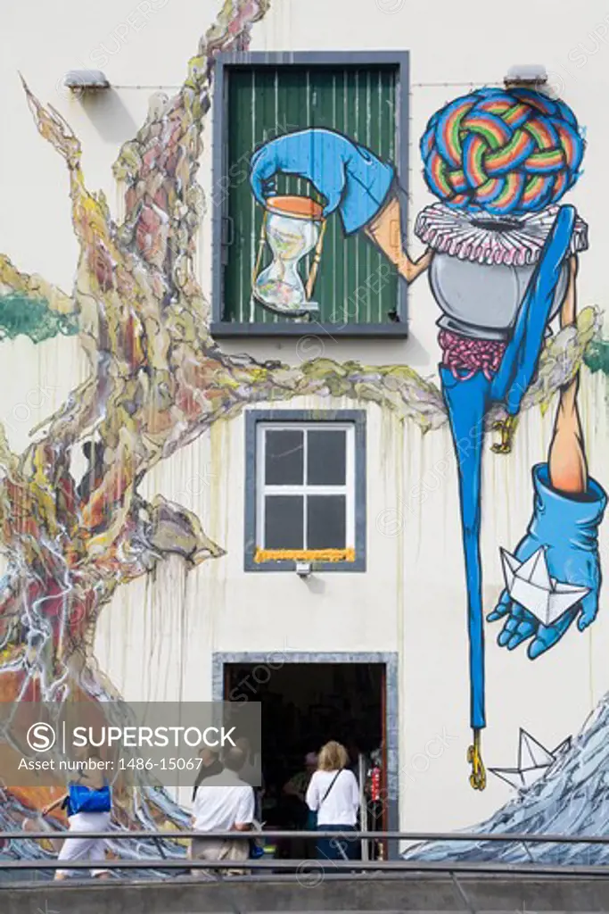 Mural on a store in Ponta Delgada City, Sao Miguel Island, Azores, Portugal, Europe