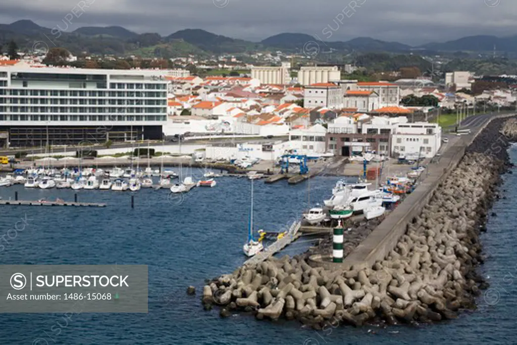 Breakwater in Ponta Delgada Port, Sao Miguel Island, Azores, Portugal, Europe