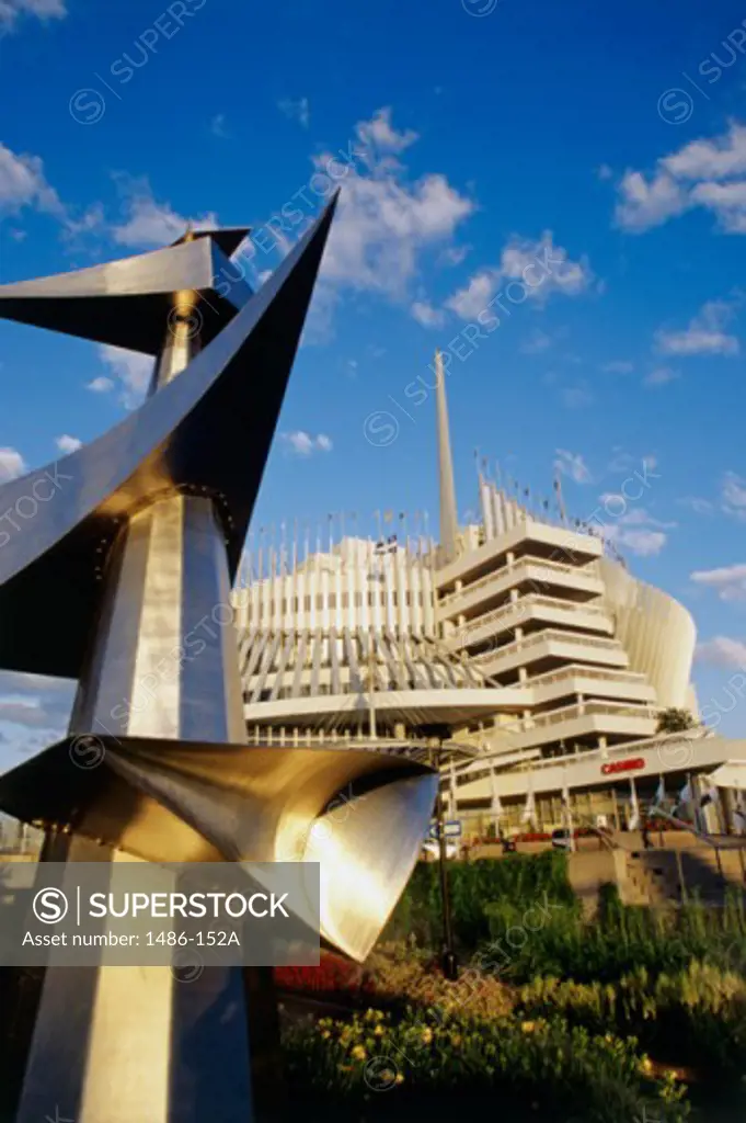 Low angle view of a sculpture in front of a casino, Casino de Montreal, Montreal, Quebec, Canada