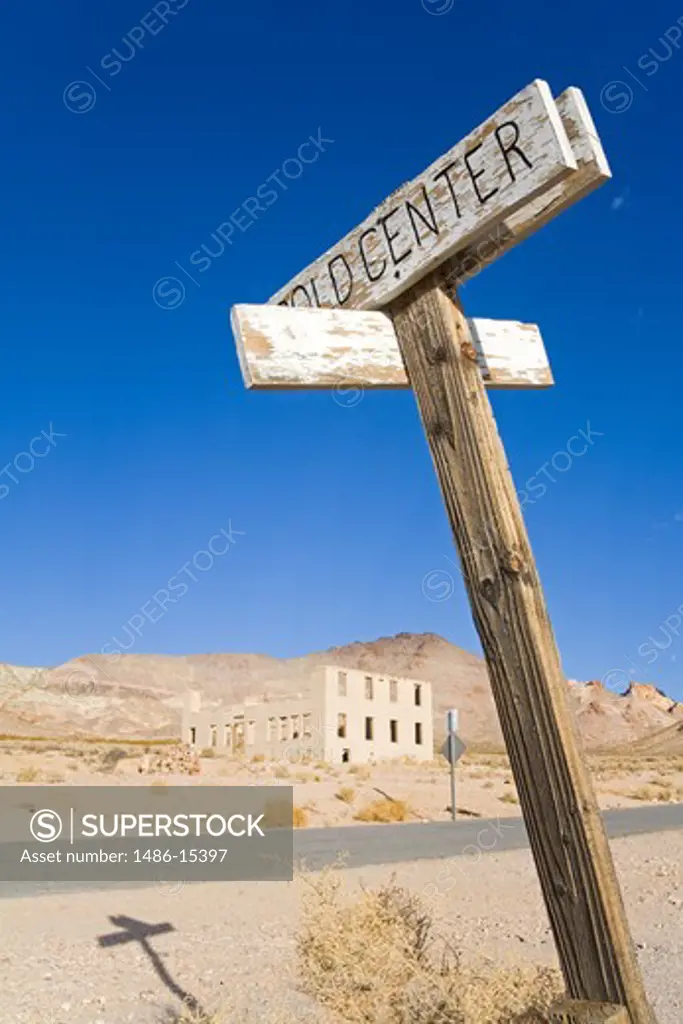 Sign in the Rhyolite ghost town, Beatty, Nevada, USA, North America