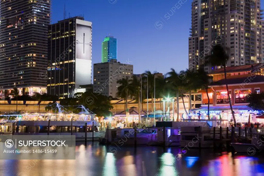 Miami skyline at night, Florida, USA