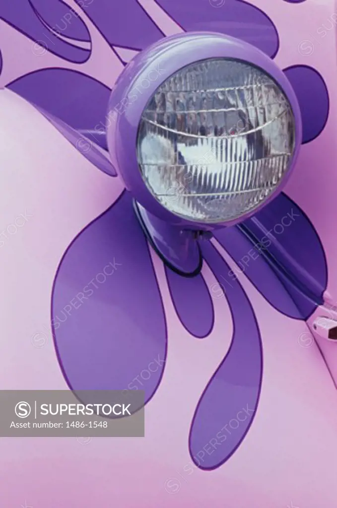 Close-up of headlight of a hot rod car