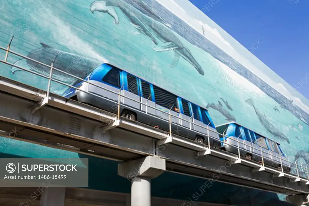 Metromover & mural by Wyland on SE 1st Street, Miami, Florida, USA