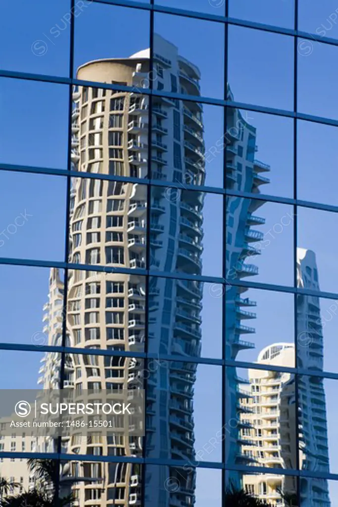 Reflections in downtown skyscrapers, Miami, Florida, USA